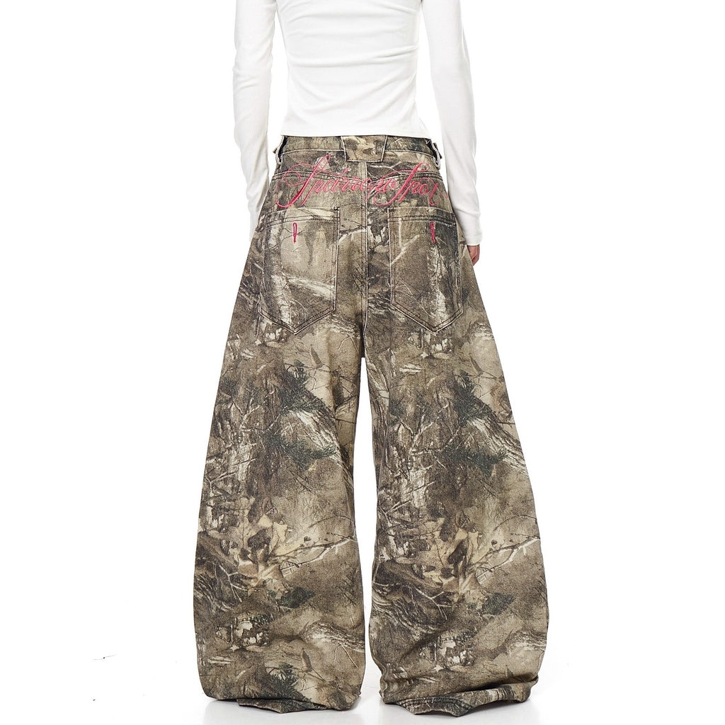 Street Letter Embroidery Branch Camouflage Jeans