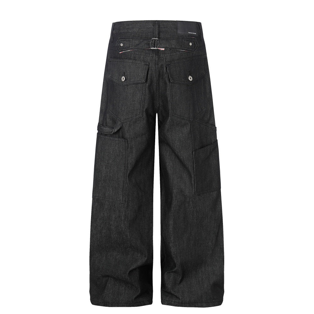 Mens Straight Leg Denim Pants with Multi-Pockets