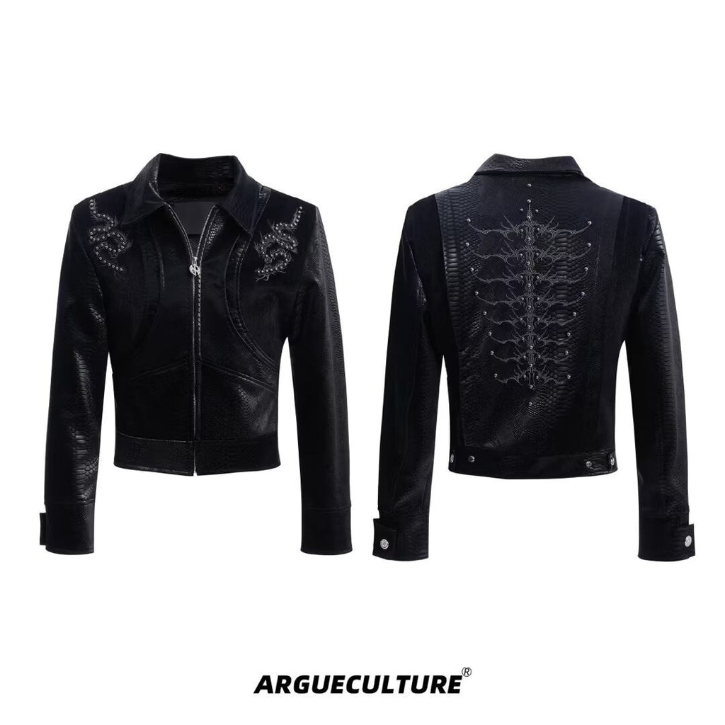 Snake Print PU Leather Jacket