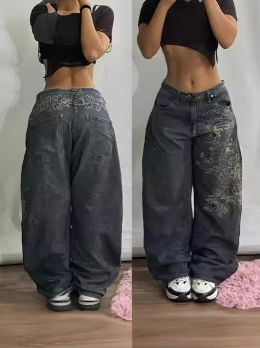 Embroidered High-Waisted Denim Jeans