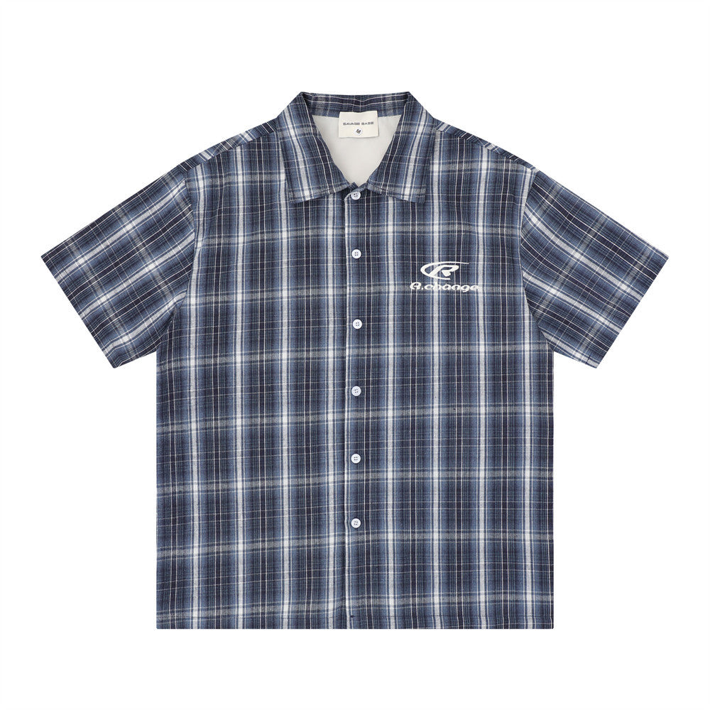 Mens Patchwork Plaid Short Sleeve