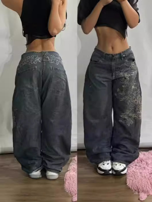 Embroidered High-Waisted Denim Jeans