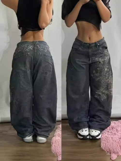 Embroidered High-Waisted Denim Jeans