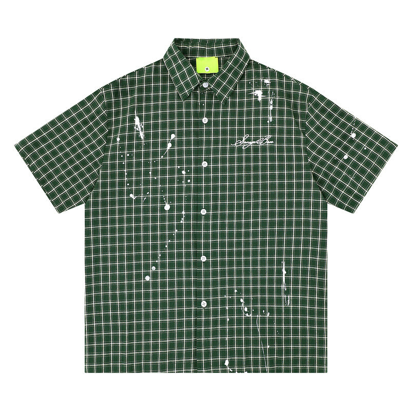 Mens Plaid Short Sleeve Cardigan Shirt