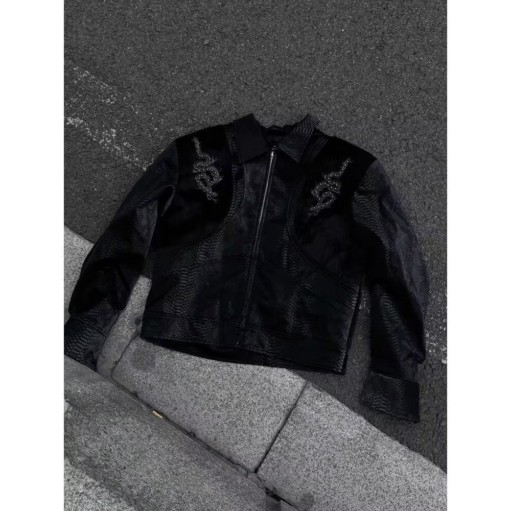 Snake Print PU Leather Jacket