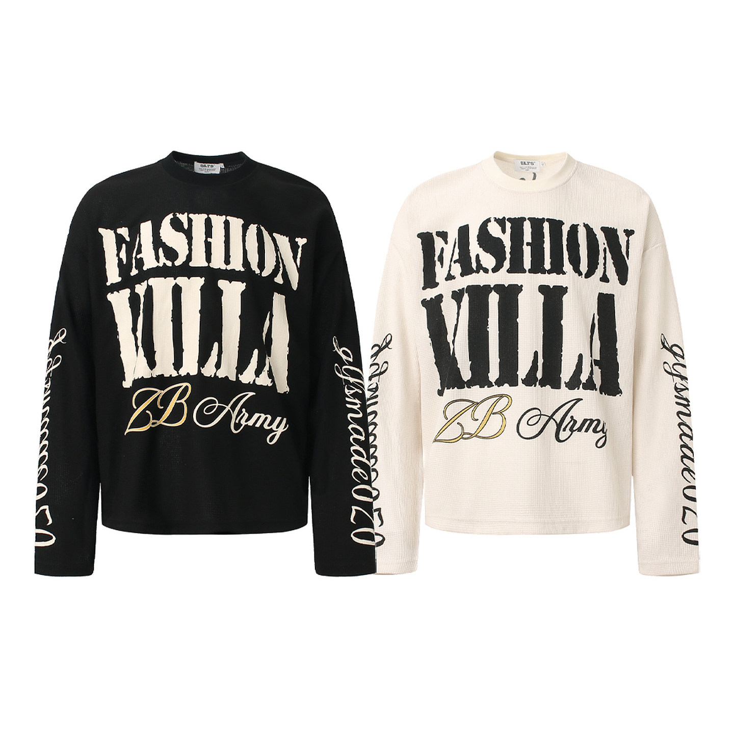 Letter Print Waffle Knit Long Sleeve T-Shirt