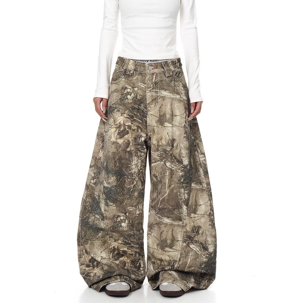Street Letter Embroidery Branch Camouflage Jeans