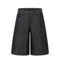 Mens Denim Cropped Pants Wide Leg Straight Shorts