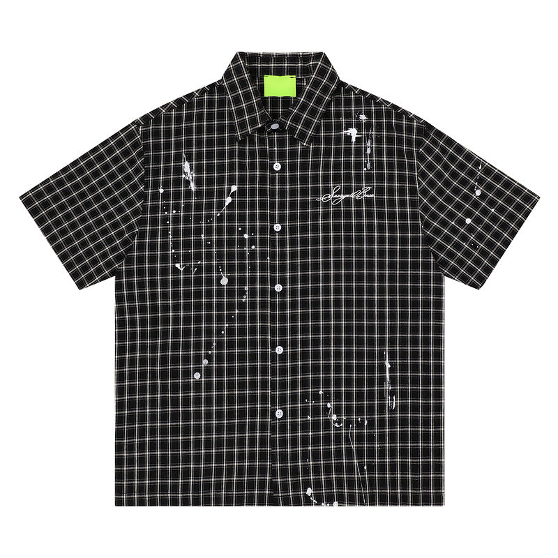 Mens Plaid Short Sleeve Cardigan Shirt
