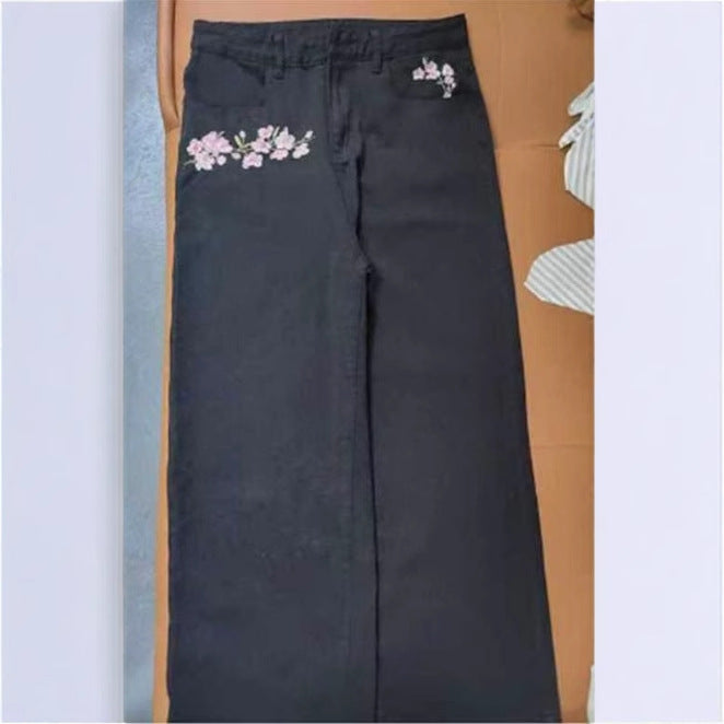Printed Wide-Leg Denim Pants