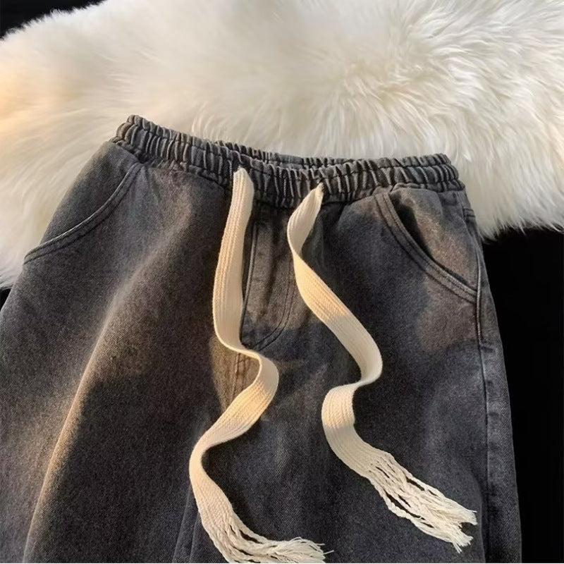Washed Denim Shorts Men Casual Mid-Length