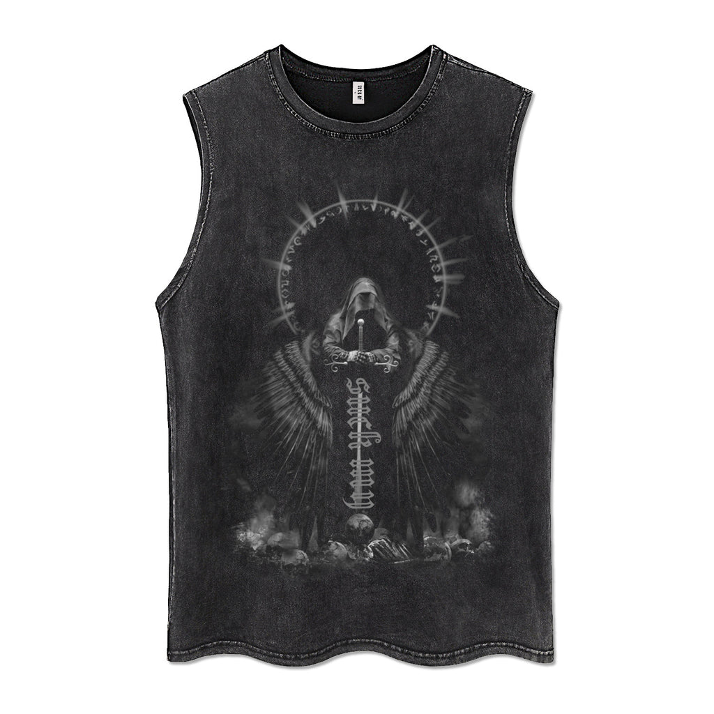 Men's Washed Cotton Sleeveless Shirt