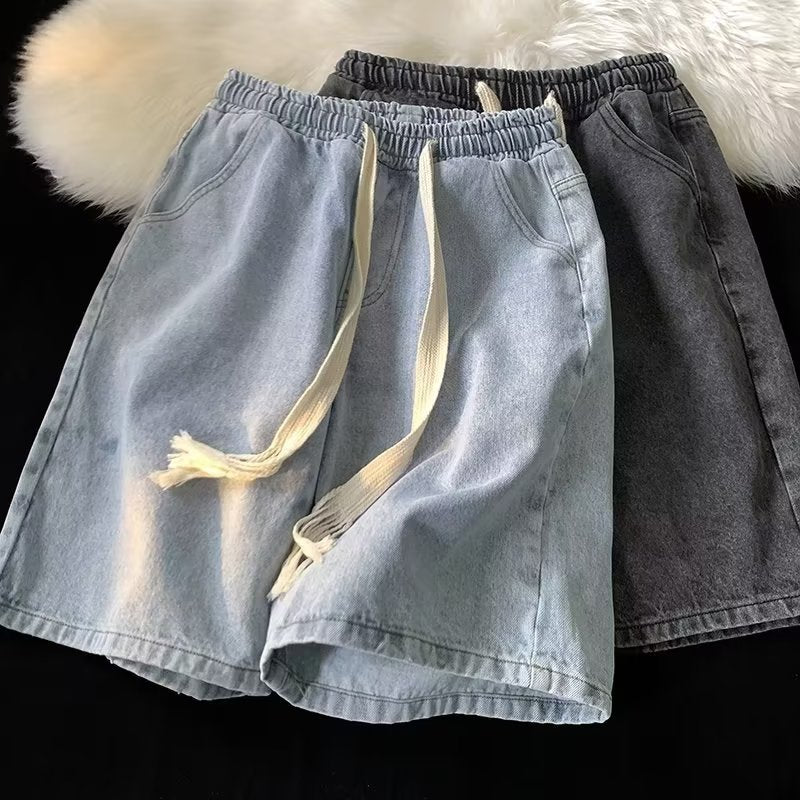 Washed Denim Shorts Men Casual Mid-Length