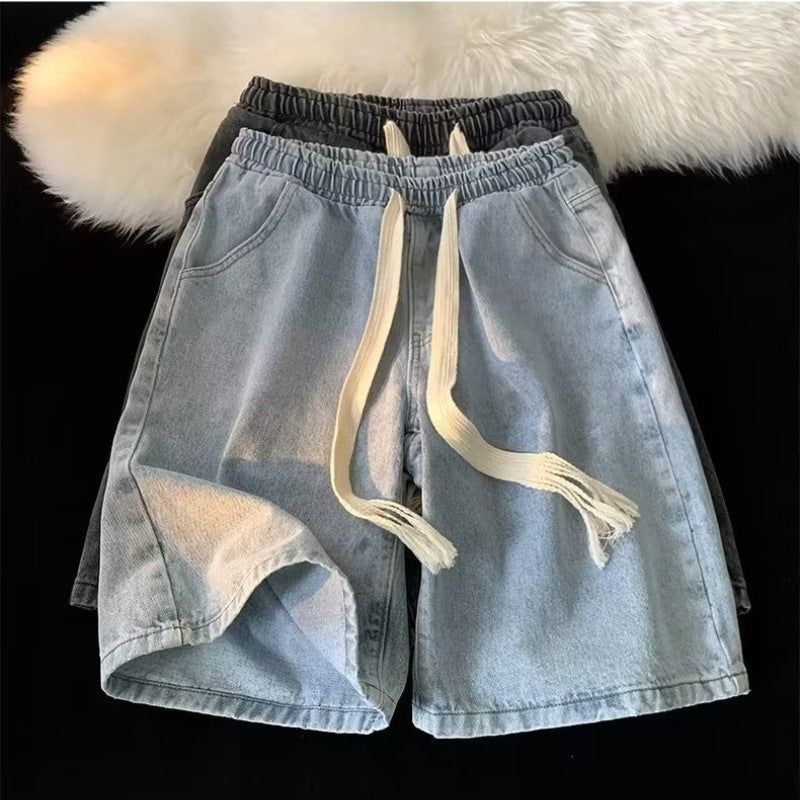 Washed Denim Shorts Men Casual Mid-Length