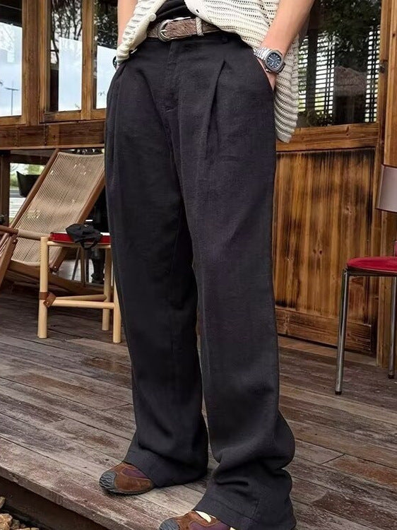 Tencel Linen Straight Wide-Leg Pants
