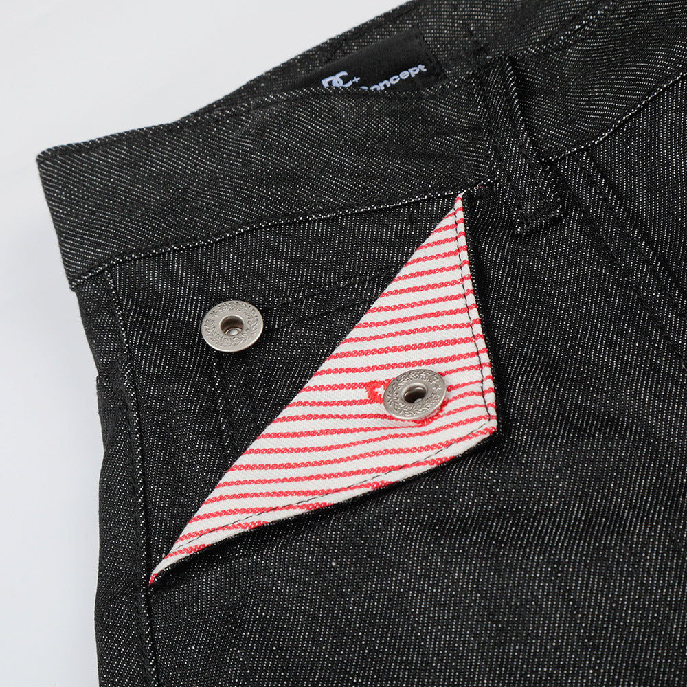 Mens Straight Leg Denim Pants with Multi-Pockets
