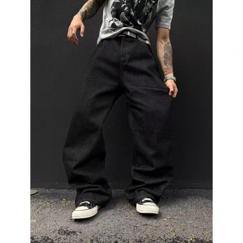 Dragon Pattern Washed Straight-Leg Jeans