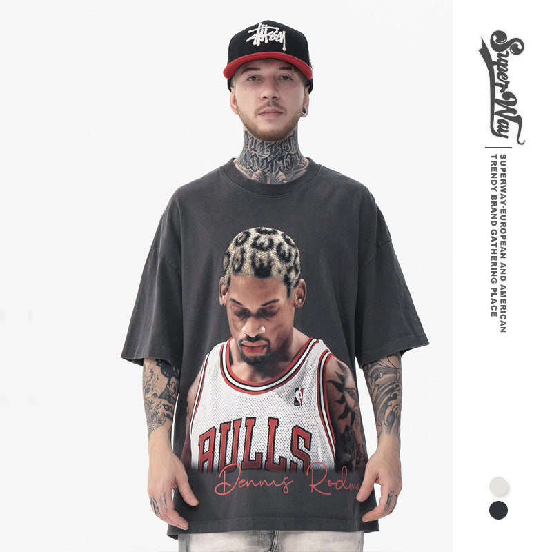 Retro Washed Print Cotton T-Shirt