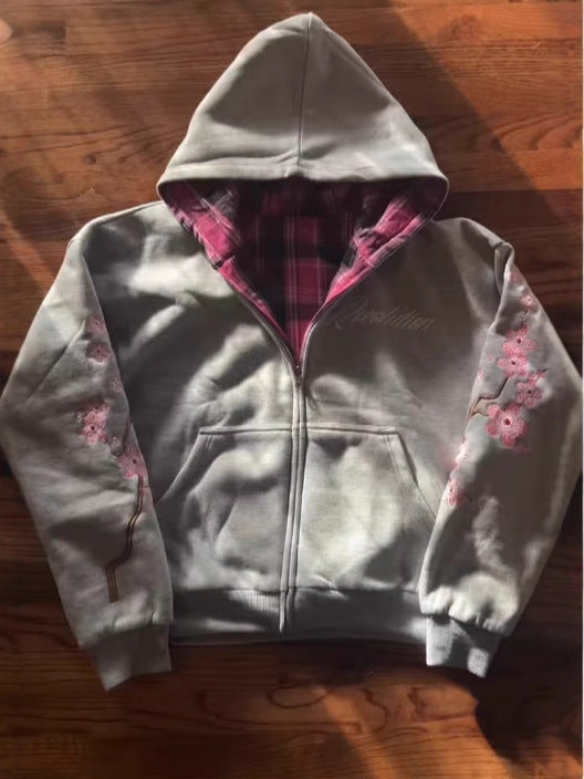 Reversible Letter Embroidery Hooded Sweatshirt
