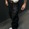 Dragon Pattern Washed Straight-Leg Jeans