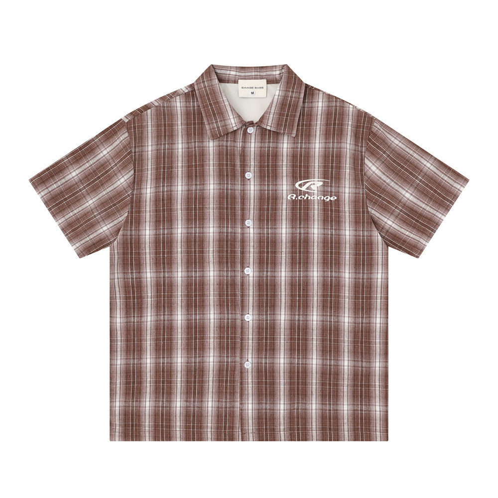 Mens Patchwork Plaid Short Sleeve