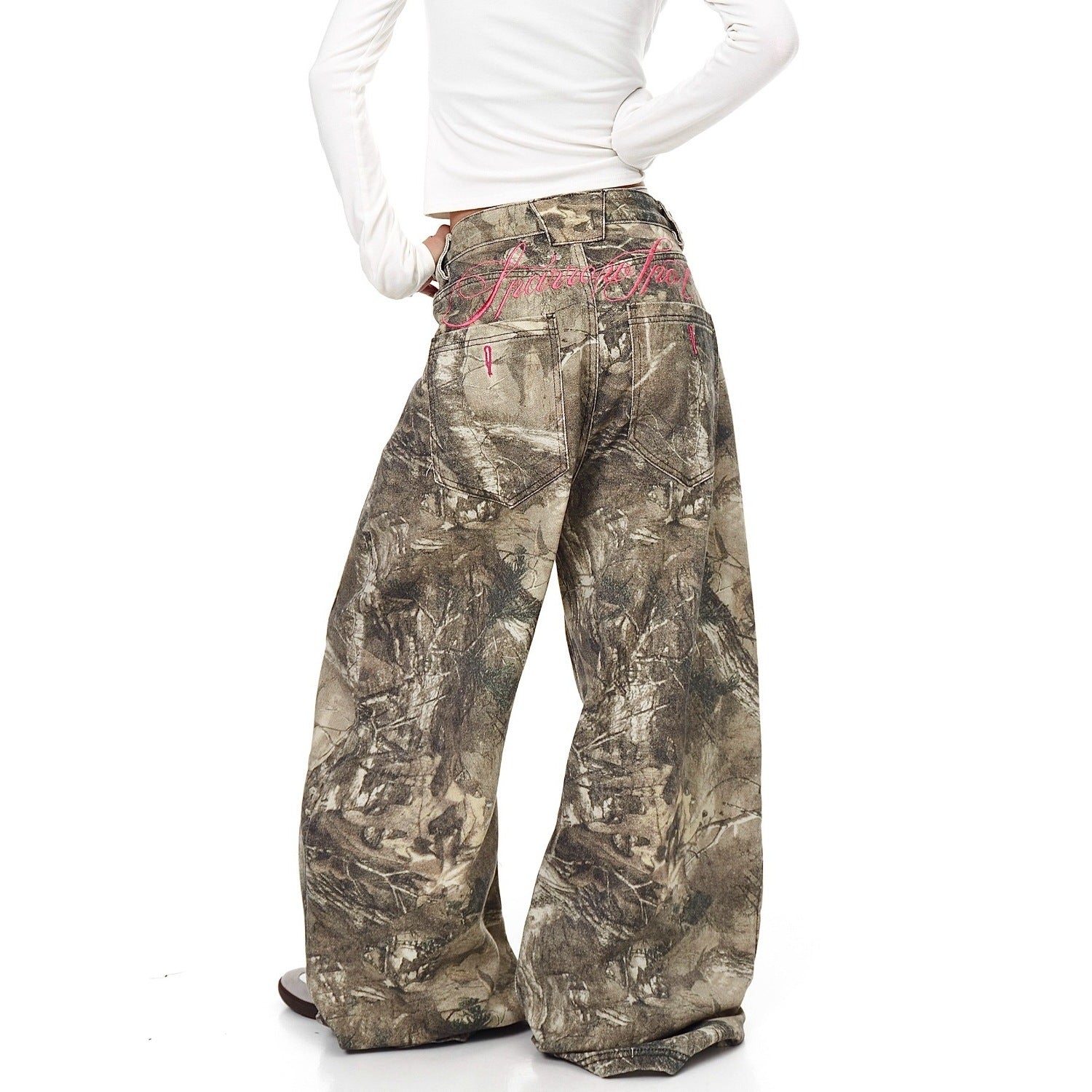 Street Letter Embroidery Branch Camouflage Jeans