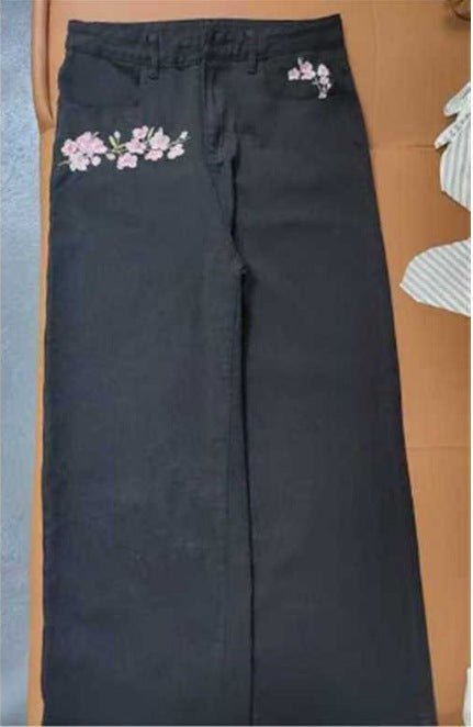 Printed Wide-Leg Denim Pants