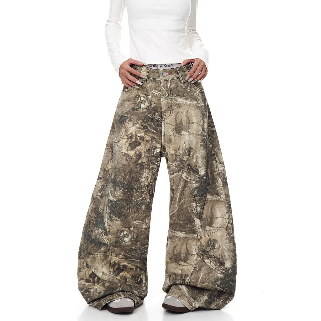 Street Letter Embroidery Branch Camouflage Jeans