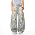 Distressed Embroidery Denim Pants