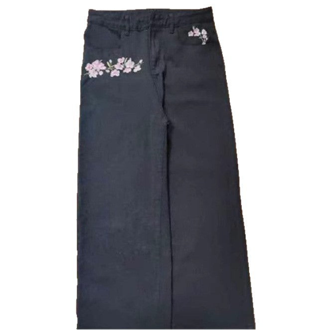 Printed Wide-Leg Denim Pants