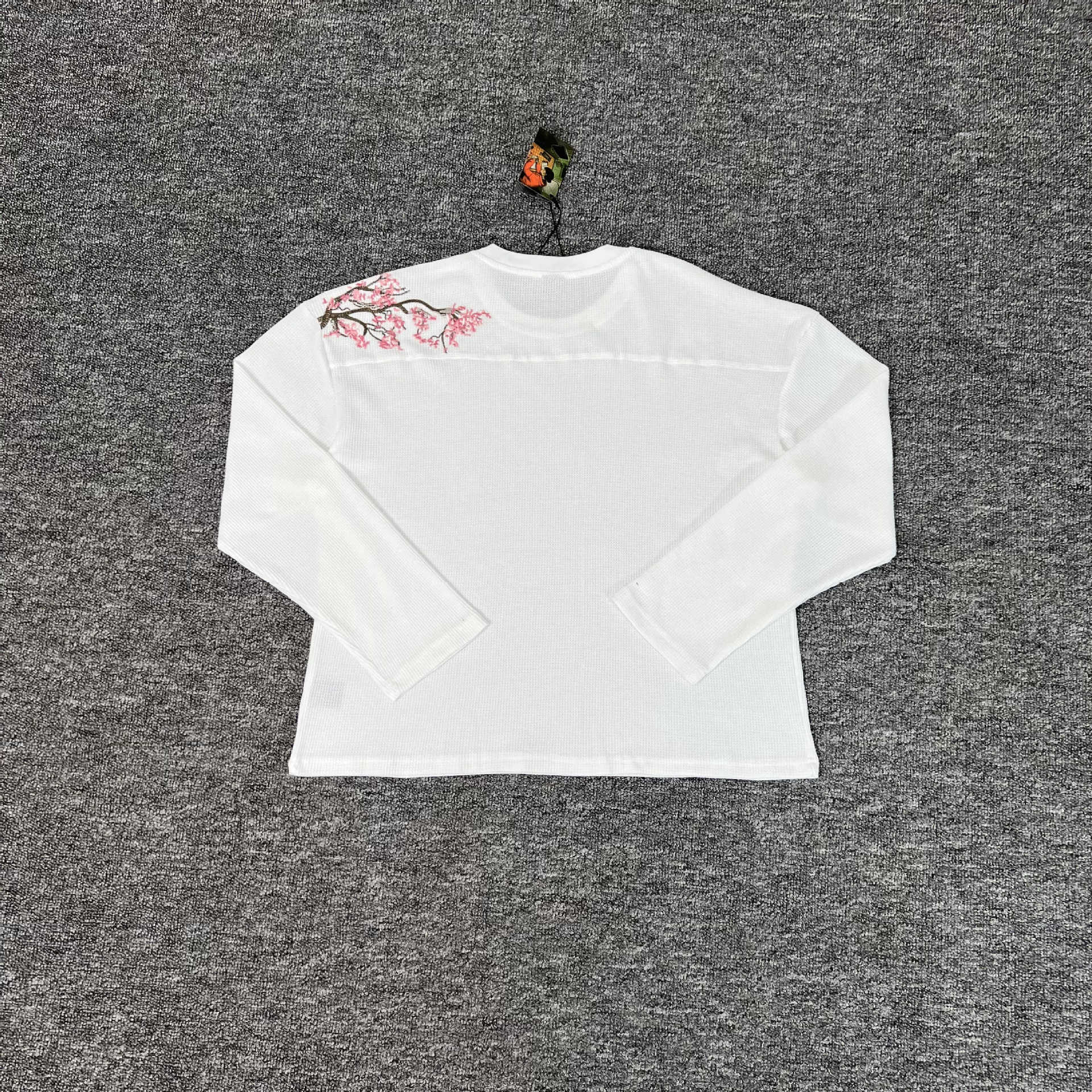 Embroidered Cherry Blossom Waffle Long Sleeve T-shirt