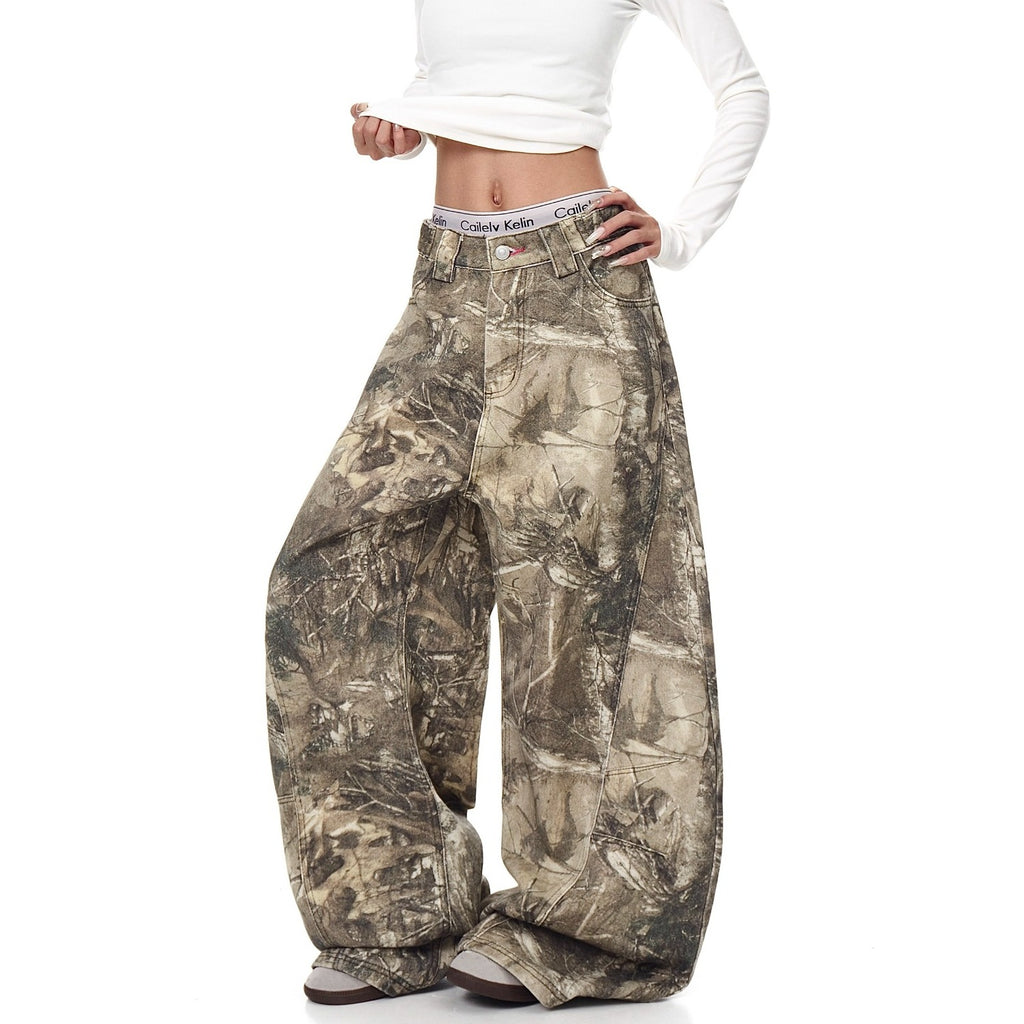 Street Letter Embroidery Branch Camouflage Jeans