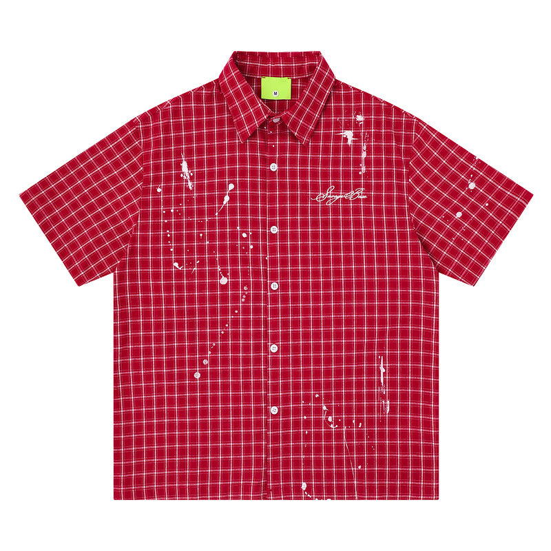 Mens Plaid Short Sleeve Cardigan Shirt